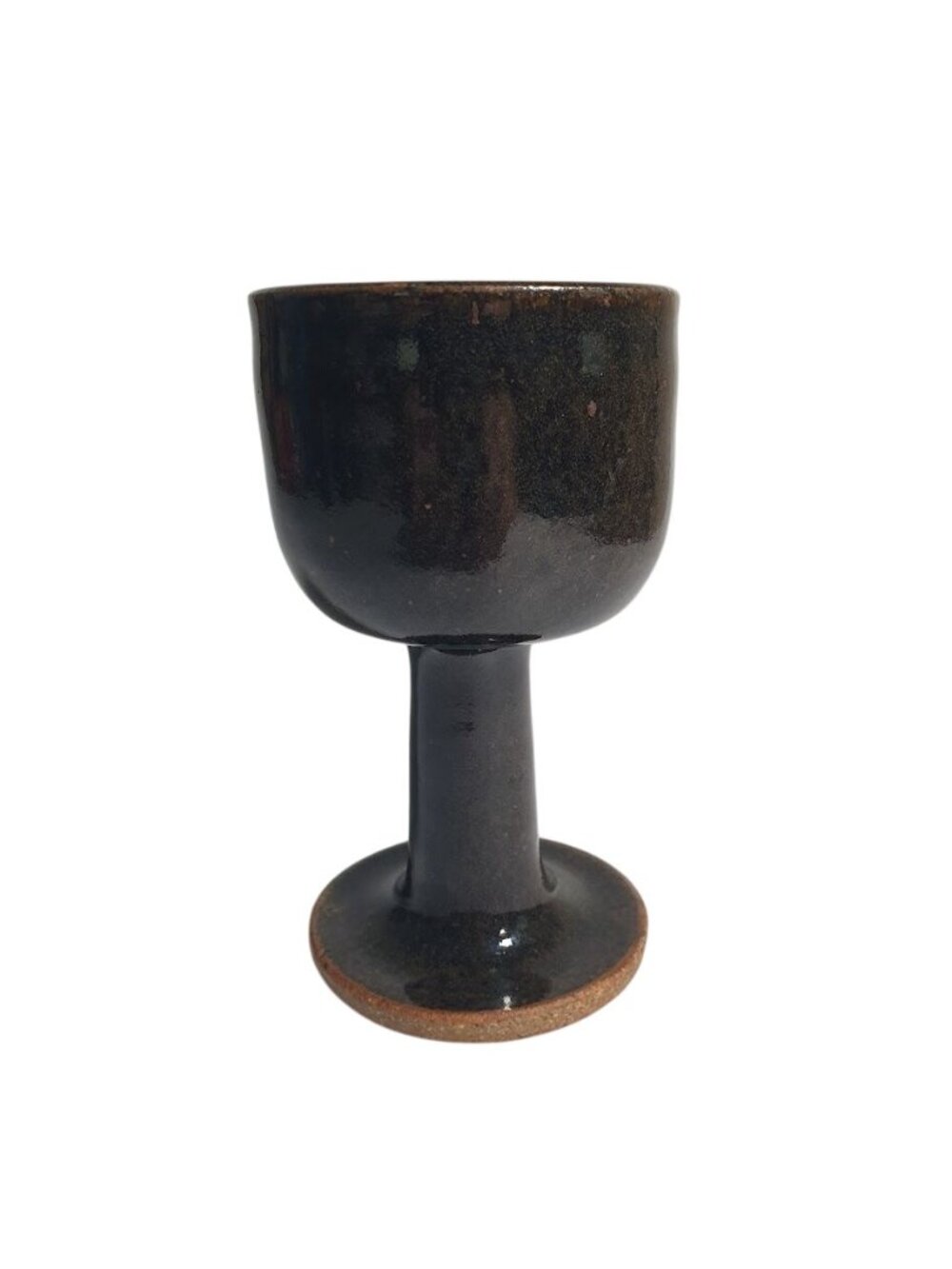 Vintage Handmade Ceramic Goblet Stoneware Glaze Rustic Pedestal Chalice Art Pott